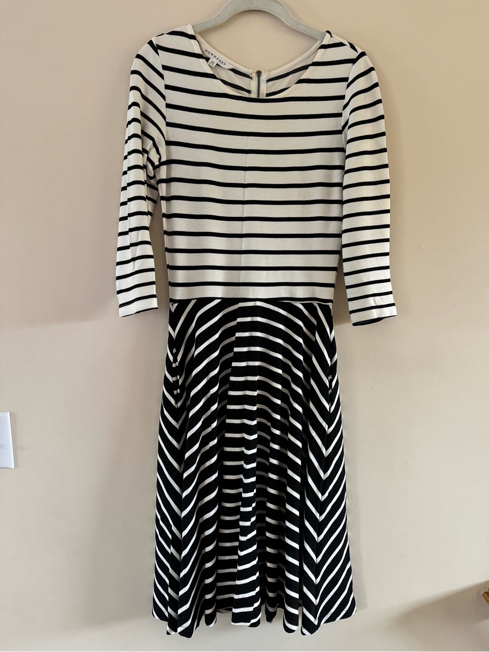 Down east Striped Black & White Midi Dress by
